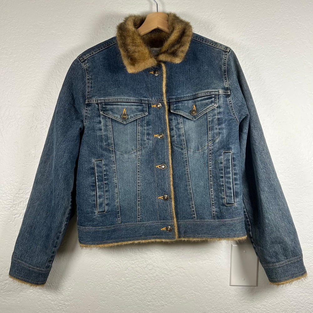 Marvin Richards Denim Jacket Blue Faux Fur Lined Trucker Size S